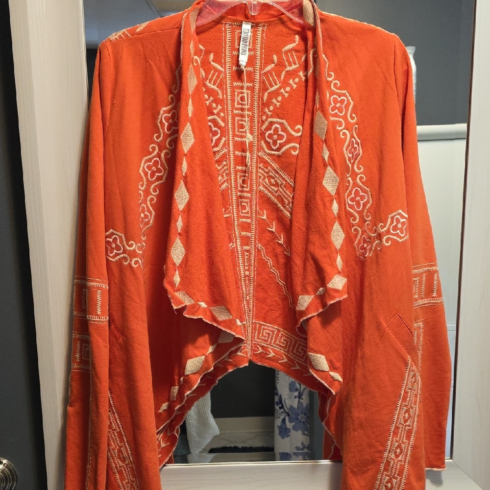 Monoreno Waterfall front Orange Embroidered Jacket.